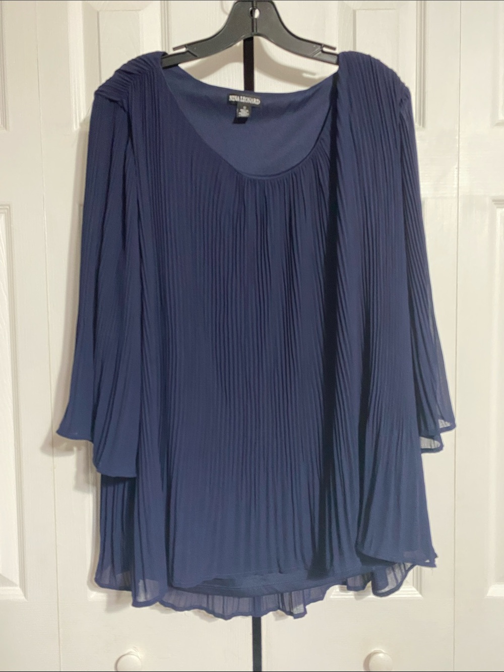 PRETTY Nina Leonard navy blue pleated lined blouse top shirt size 1X